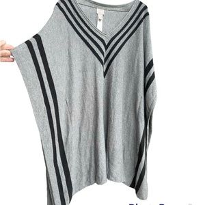 Chico’s Gray with Black Border Lightweight Sweater Poncho Size Small Medium